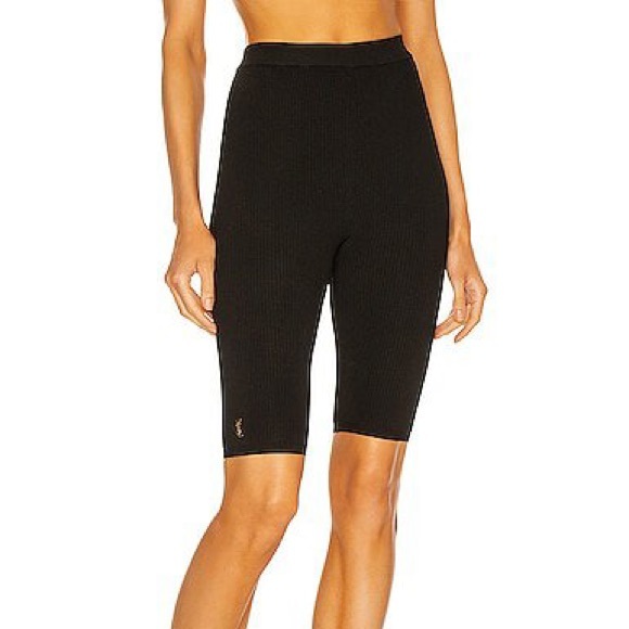 SAINT LAURENT HIGH-RISE RIB-KNIT CYCLISTE SHORTS, SZ S BLACK - Picture 10 of 16